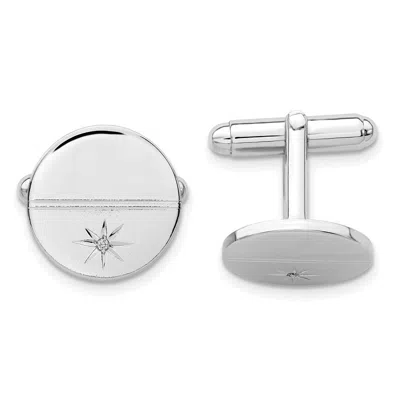 Diamond2deal Rhodium-plated Diamond Accent Polished And Satin Cuff Links In White