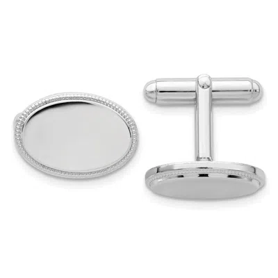 Diamond2deal Rhodium-plated Polished Beaded Oval Engravable Cuff Links In White