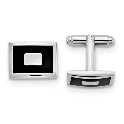 Diamond2deal Silver-tone Black Enameled Rectangular Cuff Links