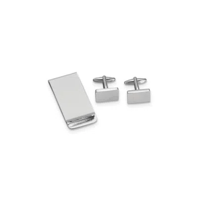 Diamond2deal Silver-plated Rectangular Engravable Cuff Link And Money Clip Set In Metallic