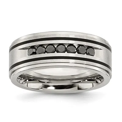 Diamond2deal Stainless Steel Brushed And Black Ip-plated 1/2 Ct Black Diamond Band Ring