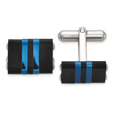 Diamond2deal Stainless Steel Brushed And Polished Black And Blue Ip-plated Cuff Links In Multi