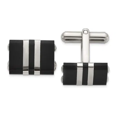 Diamond2deal Stainless Steel Brushed And Polished Black Ip-plated Cuff Links In White