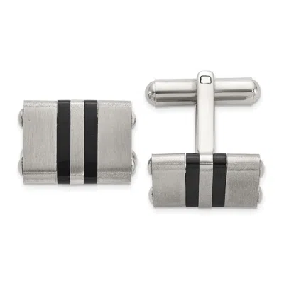 Diamond2deal Stainless Steel Brushed And Polished Black Ip-plated Striped Cuff Links In White