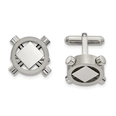 Diamond2deal Stainless Steel Brushed And Polished Cufflinks In White