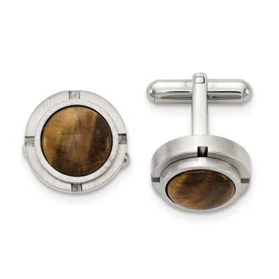 Diamond2deal Stainless Steel Brushed And Polished With Tiger's Eye Circle Cufflinks
