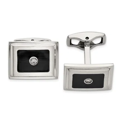 Diamond2deal Stainless Steel Brushed Black Enameled Center .06 Ct Diamond Cuff Links In White