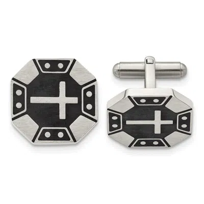 Diamond2deal Stainless Steel Brushed Black Ip-plated Cross Cufflinks