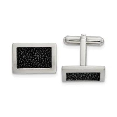 Diamond2deal Stainless Steel Brushed Genuine Stingray Inlay Rectangle Cufflinks