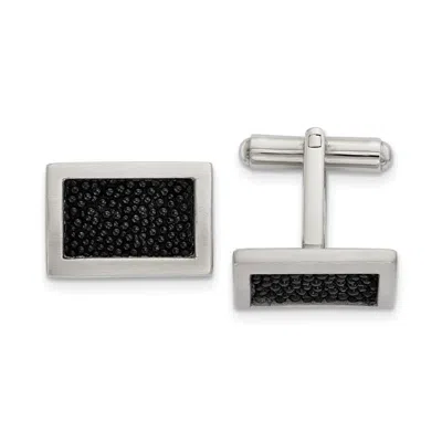 Diamond2deal Stainless Steel Brushed Genuine Stingray Inlay Rectangle Cufflinks In Transparent
