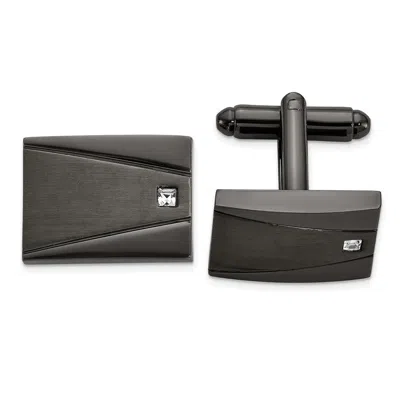 Diamond2deal Stainless Steel Brushed Gunmetal Ip-plated Cubic Zirconia Rectangle Cuff Links