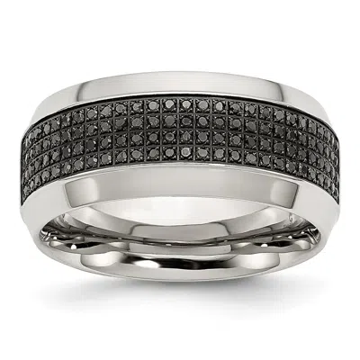 Diamond2deal Stainless Steel Polished 1/3 Ct Black Diamond 10mm Band Ring