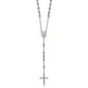 Diamond2deal Stainless Steel Polished 6mm Beaded Rosary Cross Necklace 29.5"