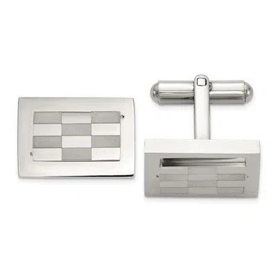 Diamond2deal Stainless Steel Polished And Laser-cut Checkered Cuff Links In White