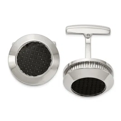 Diamond2deal Stainless Steel Polished And Textured Black Carbon Fiber Inlay Cufflinks In Transparent