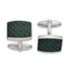 Diamond2deal Stainless Steel Polished Black And Green Carbon Fiber Inlay Cufflinks