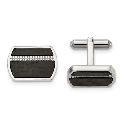 Diamond2deal Stainless Steel Polished Black Carbon Fiber Inlay Cufflinks