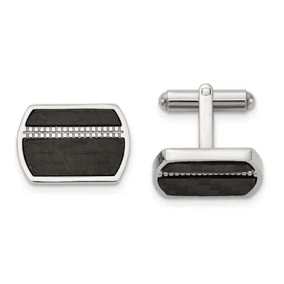Diamond2deal Stainless Steel Polished Black Carbon Fiber Inlay Cufflinks In Silver