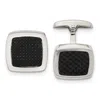 Diamond2deal Stainless Steel Polished Black Carbon Fiber Inlay Rounded Square Cufflinks