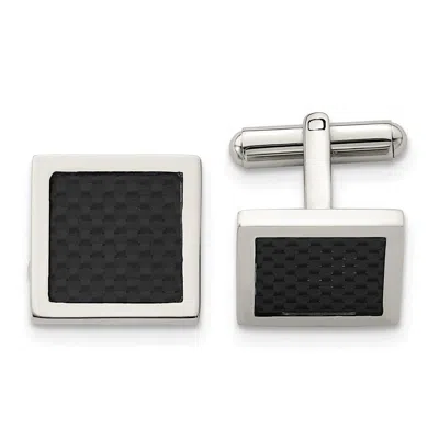 Diamond2deal Stainless Steel Polished Black Carbon Fiber Inlay Square Cufflinks