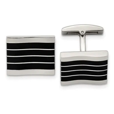 Diamond2deal Stainless Steel Polished Black Cat's Eye Rectangle Cufflinks