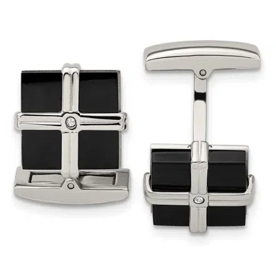 Diamond2deal Stainless Steel Polished Black Ip-plated Cubic Zirconia Square Cufflinks