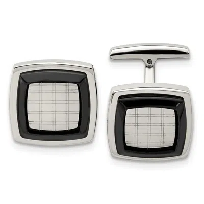 Diamond2deal Stainless Steel Polished Black Ip-plated Cufflinks In Metallic