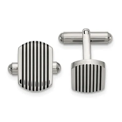 Diamond2deal Stainless Steel Polished Black Ip-plated Striped Cufflinks In Metallic