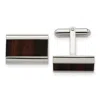 Diamond2deal Stainless Steel Polished Black Koa Wood Inlay Rectangle Cufflinks