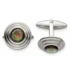 Diamond2deal Stainless Steel Polished Black Mother Of Pearl Circle Cufflinks