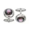 Diamond2deal Stainless Steel Polished Black Mother Of Pearl Circle Cufflinks