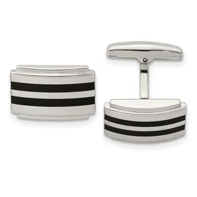 Diamond2deal Stainless Steel Polished Black Rubber Rectangle Cufflinks