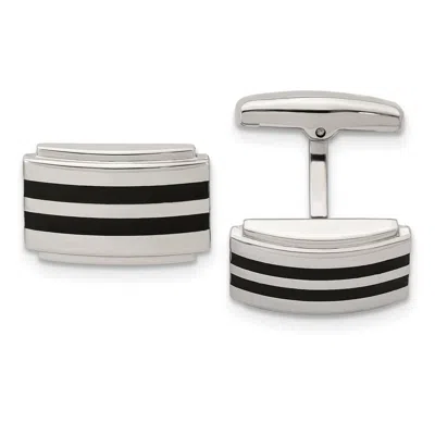Diamond2deal Stainless Steel Polished Black Rubber Rectangle Cufflinks In Metallic