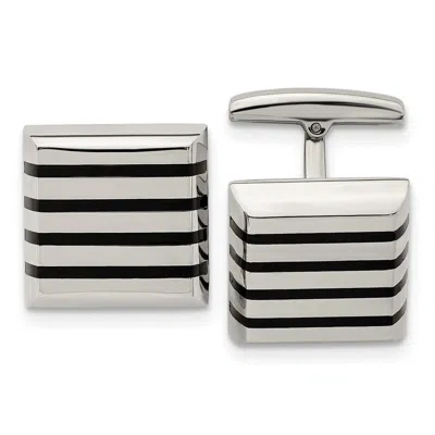 Diamond2deal Stainless Steel Polished Black Rubber Square Cufflinks