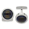 Diamond2deal Stainless Steel Polished Blue And Brown Cat's Eye Circle Cufflinks