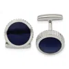 Diamond2deal Stainless Steel Polished Blue Cat's Eye Textured Edge Circle Cufflinks
