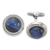 Diamond2deal Stainless Steel Polished Cubic Zirconia And Black Blue Onyx Circle Cufflinks