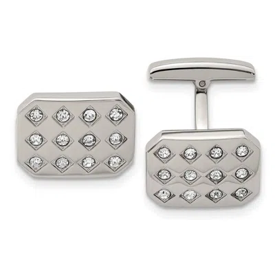 Diamond2deal Stainless Steel Polished Cubic Zirconia Cufflinks In Metallic