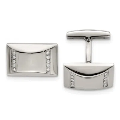 Diamond2deal Stainless Steel Polished Cubic Zirconia Rectangle Cufflinks