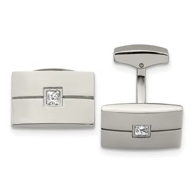 Diamond2deal Stainless Steel Polished Cubic Zirconia Rectangle Cufflinks