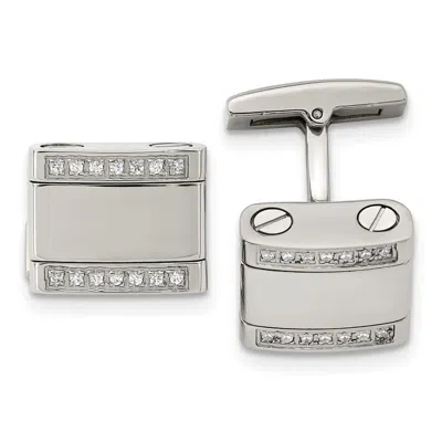 Diamond2deal Stainless Steel Polished Cubic Zirconia Rounded Square Cufflinks