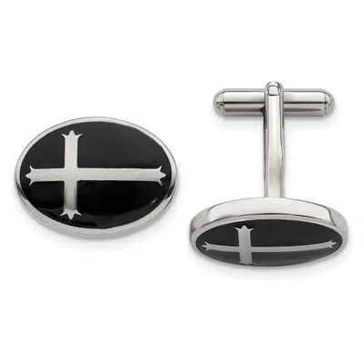 Diamond2deal Stainless Steel Polished Enameled Cross Circle Cufflinks