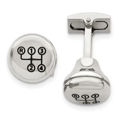 Diamond2deal Stainless Steel Polished Enameled Stick Shift Design Cufflinks In White
