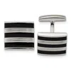 Diamond2deal Stainless Steel Polished Grooved Black Rubber Stripes Cufflinks