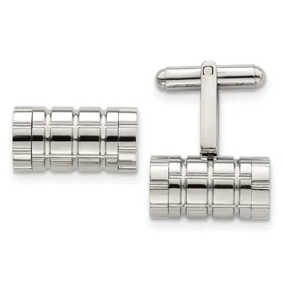 Diamond2deal Stainless Steel Polished Grooved Cylinder Cufflinks In White