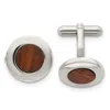 Diamond2deal Stainless Steel Polished Koa Wood Inlay Circle Cufflinks