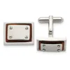 Diamond2deal Stainless Steel Polished Koa Wood Inlay Rectangle Cufflinks