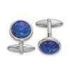 Diamond2deal Stainless Steel Polished Lapis Circle Cufflinks
