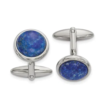 Diamond2deal Stainless Steel Polished Lapis Circle Cufflinks In White