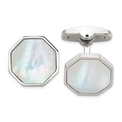 Diamond2deal Stainless Steel Polished Mother Of Pearl Inlay Octagon Cuff Links In White